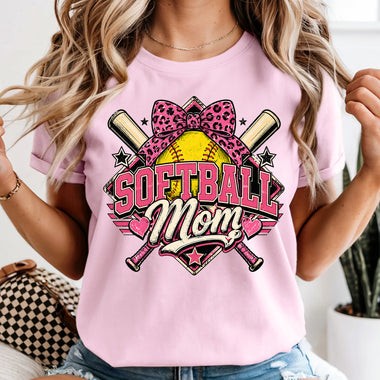 Softball Mom Pink Cheetah Bow DTF Transfer DTF Heat Press Transfer from Sweet Tee Transfers
