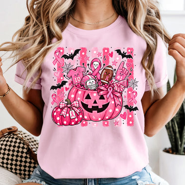Pink Pumpkin Striped Football DTF Transfer DTF Heat Press Transfer from Sweet Tee Transfers