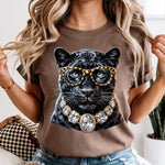 Glam Black Panther with Leopard Glasses and Diamond Necklace DTF Transfer DTF Heat Press Transfer from Sweet Tee Transfers