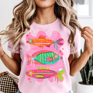 3 Fish Star Eyes Pink DTF Transfer DTF Heat Press Transfer from Sweet Tee Transfers