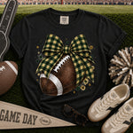 Dark Green and Gold Gingham Bow Football DTF Transfer DTF Heat Press Transfer from Sweet Tee Transfers