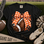 Orange and White Gingham Bow Football DTF Transfer DTF Heat Press Transfer from Sweet Tee Transfers