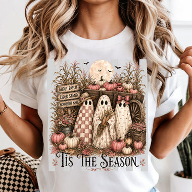 'Tis the Season Pink Fall Ghost DTF Transfer DTF Heat Press Transfer from Sweet Tee Transfers