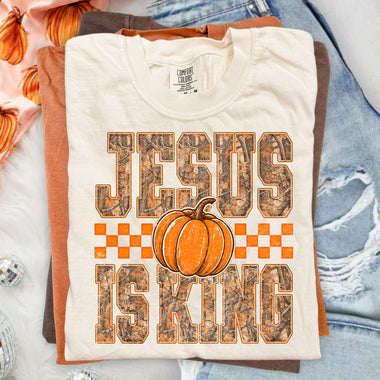 Jesus Is King Pumpkin Camo DTF Transfer DTF Heat Press Transfer from Sweet Tee Transfers
