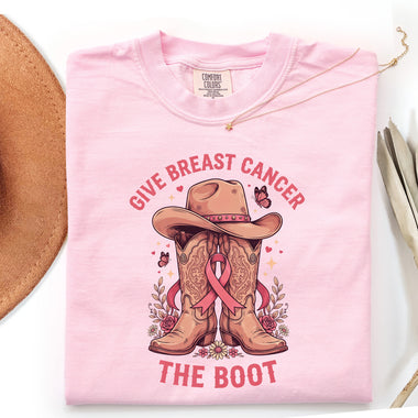 Give Breast Cancer the Boot DTF Transfer DTF Heat Press Transfer from Sweet Tee Transfers