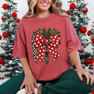 Polka Dot Bow Christmas DTF Transfer DTF Heat Press Transfer from Sweet Tee Transfers