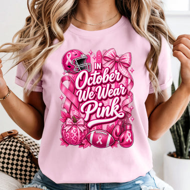 In October We Wear Pink Football DTF Transfer DTF Heat Press Transfer from Sweet Tee Transfers