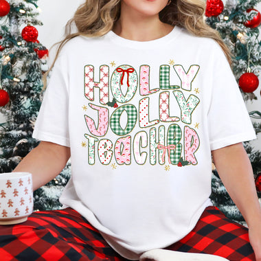 Holly Jolly Teacher DTF Transfer DTF Heat Press Transfer from Sweet Tee Transfers