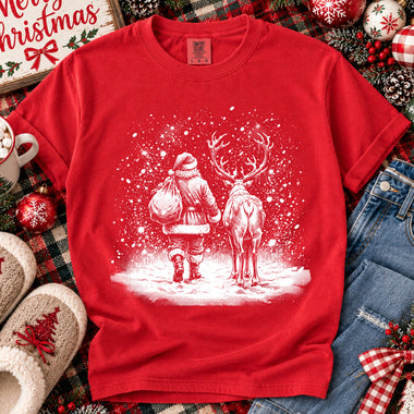 Santa and Reindeer All White DTF Transfer DTF Heat Press Transfer from Sweet Tee Transfers
