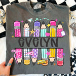 Pink Pencils Split Name Personalized School DTF Transfer DTF Heat Press Transfer from Sweet Tee Transfers