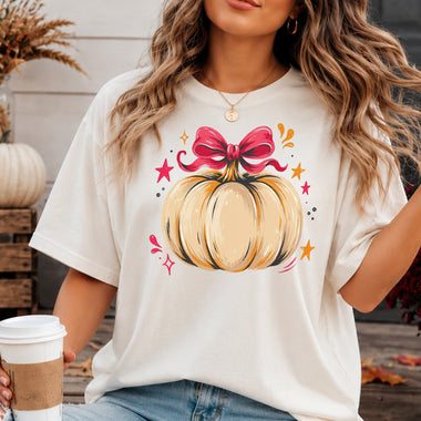 Pink Bow Pumpkin DTF Transfer DTF Heat Press Transfer from Sweet Tee Transfers