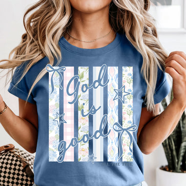 God Is Good Striped Pastels DTF Transfer DTF Heat Press Transfer from Sweet Tee Transfers