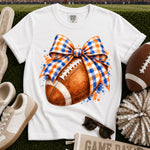 Orange and Blue Gingham Bow Football DTF Transfer DTF Heat Press Transfer from Sweet Tee Transfers
