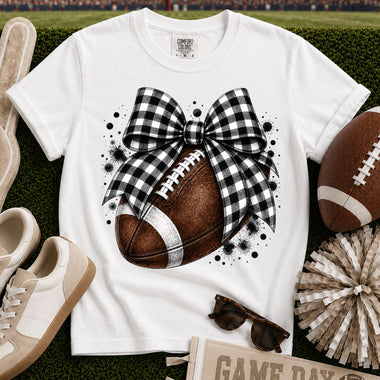 Black and White Bow Football DTF Transfer DTF Heat Press Transfer from Sweet Tee Transfers