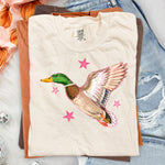 Flying Mallard Duck with Pink Stars DTF Transfer DTF Heat Press Transfer from Sweet Tee Transfers
