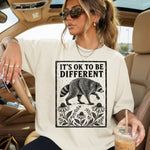 It's Ok to Be Different Raccoon Floral DTF Transfer DTF Heat Press Transfer from Sweet Tee Transfers