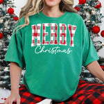 Merry Christmas Varsity Red Checkered DTF Transfer DTF Heat Press Transfer from Sweet Tee Transfers