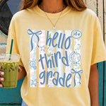 Hello Third Grade Striped Pastel DTF Transfer DTF Heat Press Transfer from Sweet Tee Transfers