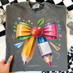 Color Pencil Bow with Apple DTF Transfer DTF Heat Press Transfer from Sweet Tee Transfers
