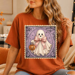 Retro Halloween Stamp Ghost with Bow DTF Transfer DTF Heat Press Transfer from Sweet Tee Transfers