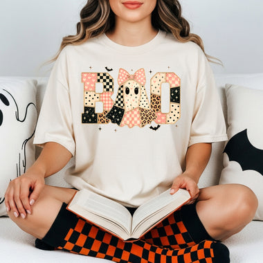 Bow Faux Quilt Pink Ghost Boo DTF Transfer DTF Heat Press Transfer from Sweet Tee Transfers