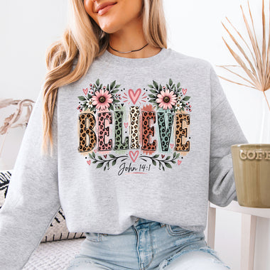 Believe John 14:1 Floral Leopard DTF Transfer DTF Heat Press Transfer from Sweet Tee Transfers