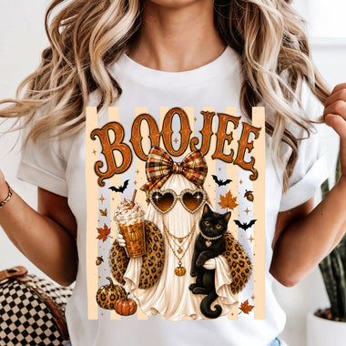 Preppy Boujee Ghost with Cat DTF Transfer DTF Heat Press Transfer from Sweet Tee Transfers