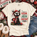 Fueled by Caffeine Black Cat Christmas DTF Transfer DTF Heat Press Transfer from Sweet Tee Transfers