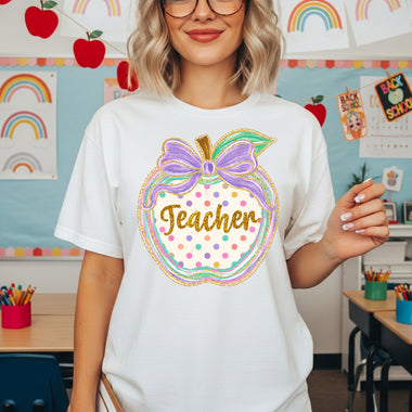 Teacher Apple Polka Dots DTF Transfer DTF Heat Press Transfer from Sweet Tee Transfers