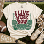 I Live Here Now Football Maroon DTF Transfer DTF Heat Press Transfer from Sweet Tee Transfers
