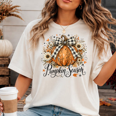 Pumpkin Season Floral Buffalo Plaid Bow DTF Transfer DTF Heat Press Transfer from Sweet Tee Transfers