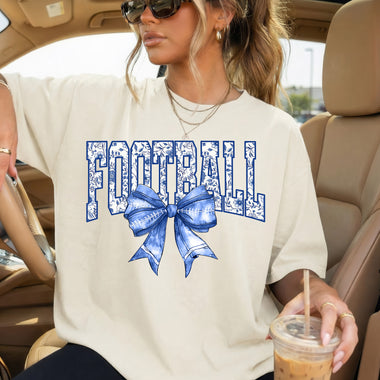 Football Blue Bow DTF Transfer DTF Heat Press Transfer from Sweet Tee Transfers
