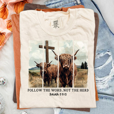 Follow the Word Not the Herd Highland Cow Faith DTF Transfer DTF Heat Press Transfer from Sweet Tee Transfers