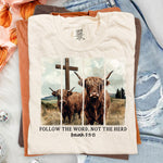 Follow the Word Not the Herd Highland Cow Faith DTF Transfer DTF Heat Press Transfer from Sweet Tee Transfers