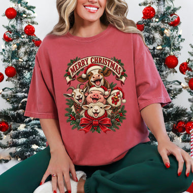Merry Christmas Farm Animals DTF Transfer DTF Heat Press Transfer from Sweet Tee Transfers