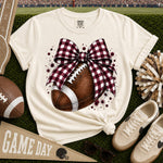 Maroon and White Gingham Bow Football DTF Transfer DTF Heat Press Transfer from Sweet Tee Transfers