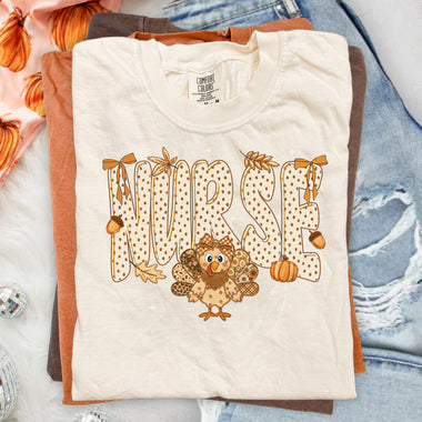 Nurse Polka Dot Fall Turkey DTF Transfer DTF Heat Press Transfer from Sweet Tee Transfers