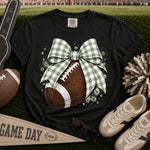 Sage and White Gingham Bow Football DTF Transfer DTF Heat Press Transfer from Sweet Tee Transfers