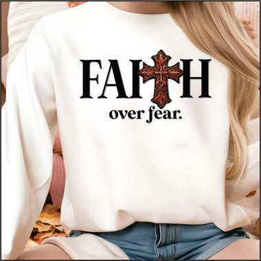 Faith Over Fear Tooled Leather DTF Transfer