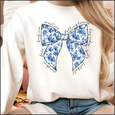 Fall Bow Blue Floral DTF Transfer