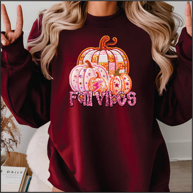 fall vibes faux glitter and embroidery DTF Transfer