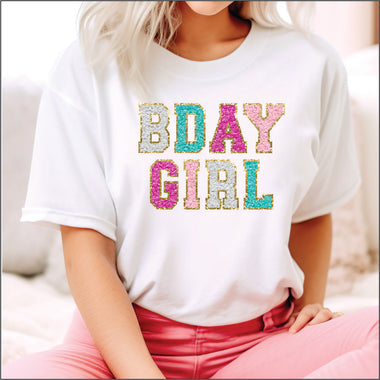 Bday Girl Faux Glitter DTF Transfer