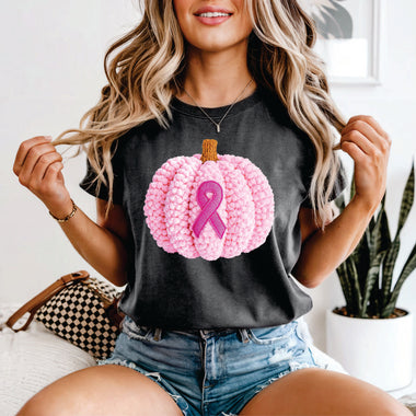 Faux Crochet Yarn Breast Cancer Pumpkin