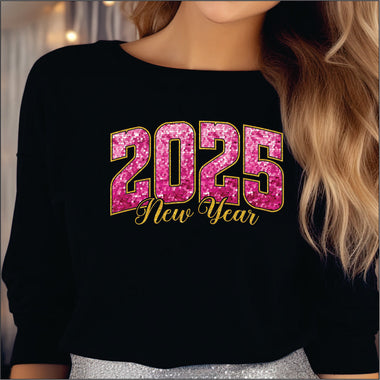 Faux Glitter 2025 Pink DTF Transfer