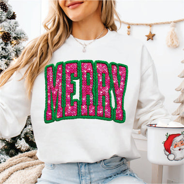 Faux Yarn & Sequin Merry Pink & Green