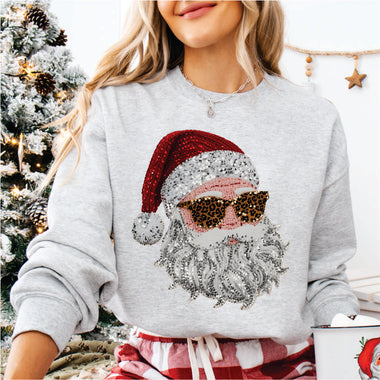 Faux Yarn & Sequin Santa w Leopard Glasses