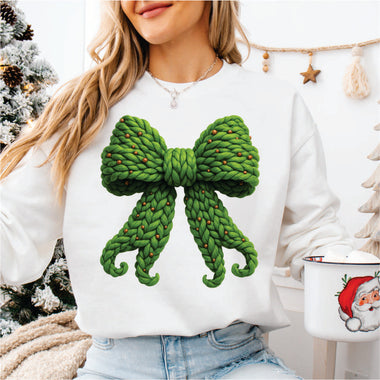 Faux Yarn Green Bow