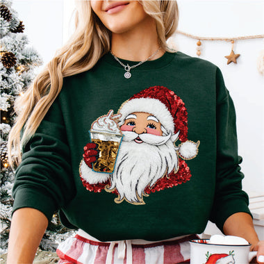 Faux yarn & Sequin Santa with Coffee