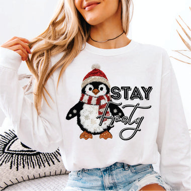 Faux yarn Stay Toasty Penguin