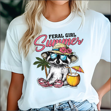 Feral Girl Summer Racoon DTF Transfer